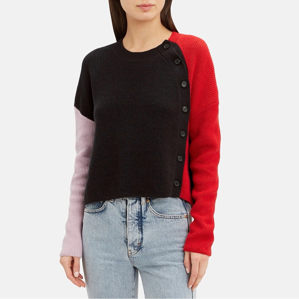 ALC Colorblock Duprie Sweater Black Red Lavender Small Button - Picture 5 of 8